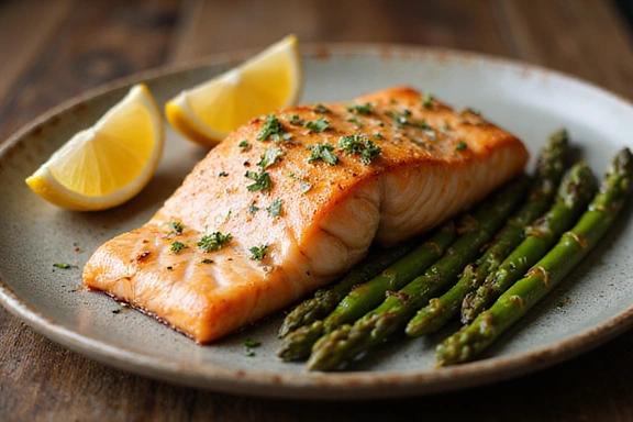 Baked Salmon with Asparagus and Lemon.
